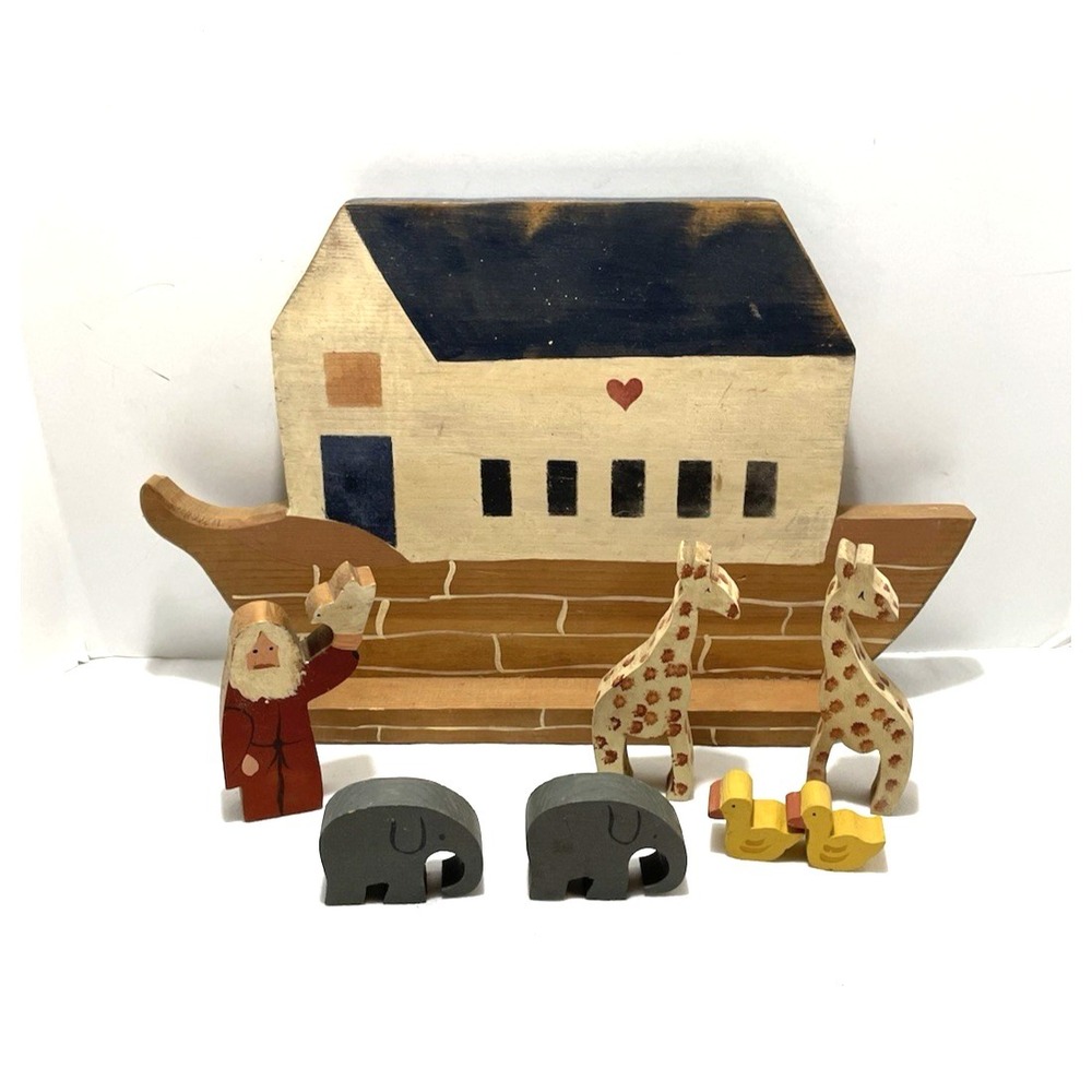 Noah's Ark Solid Wood Handmade Noah Giraffes Elephants Ducks Bible History